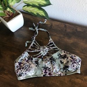 Rue Bleu Bikini Swimsuit Top Green Floral Patter